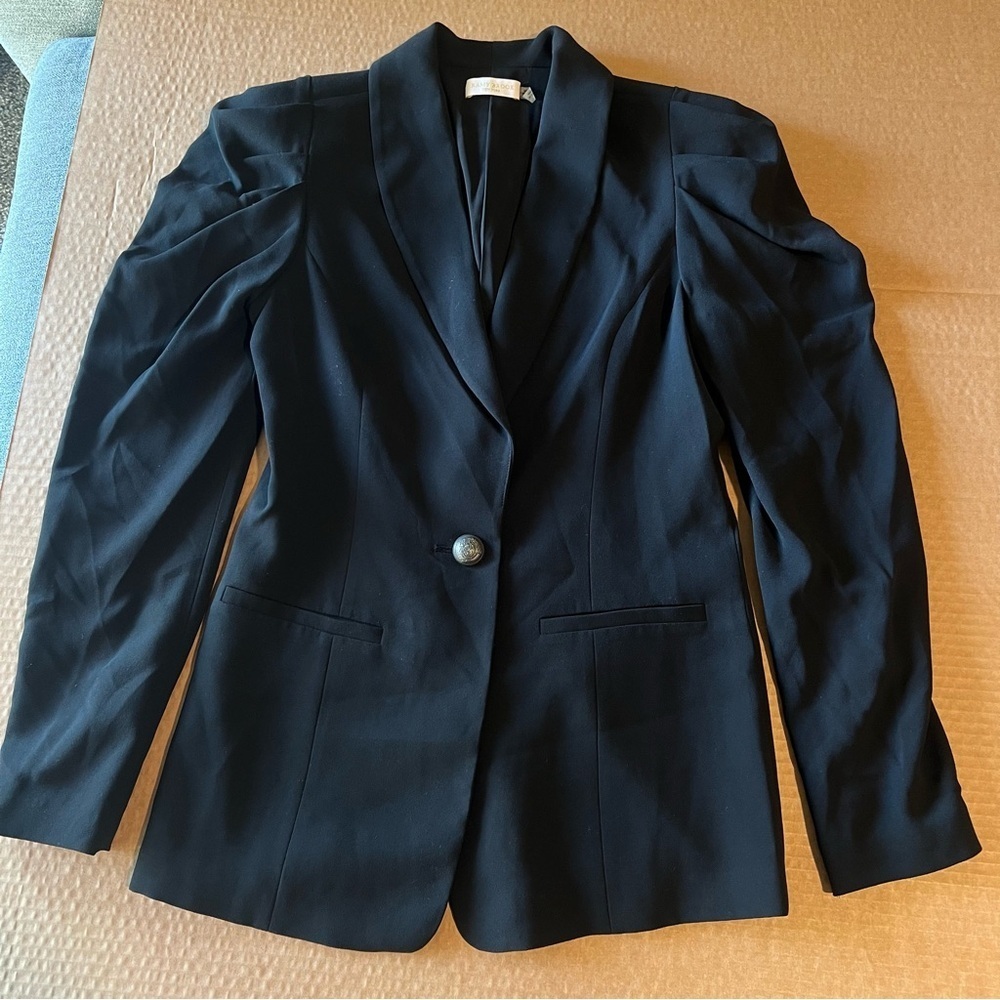 Ramy Brook Albie Jacket, black, dramatic shoulder detail, button closure, sz 0 - Picture 5 of 15